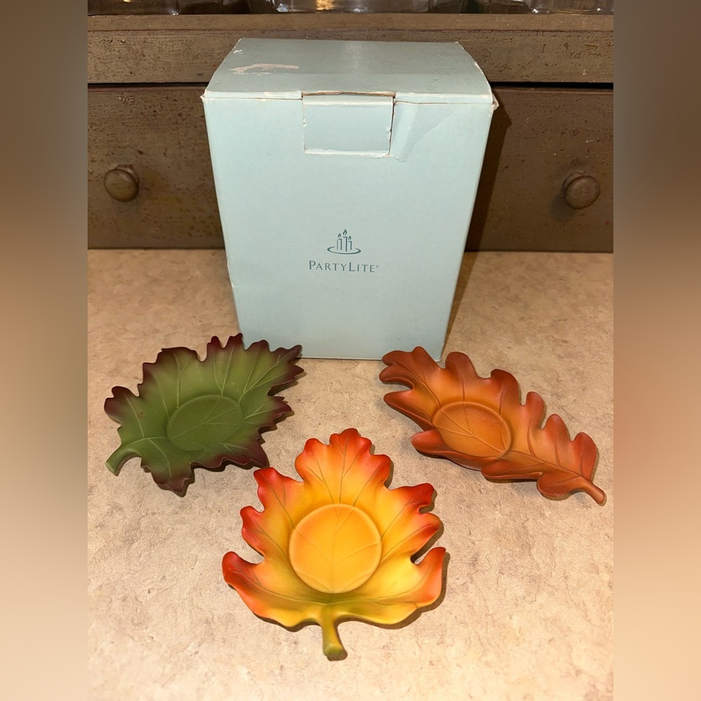 PartyLite‎ Whispering Leaves Tealight Trio  Autumn Colors Candle Holders #P8535U